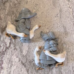 Vintage Burwood Plastic Girl & Boy With Geese
